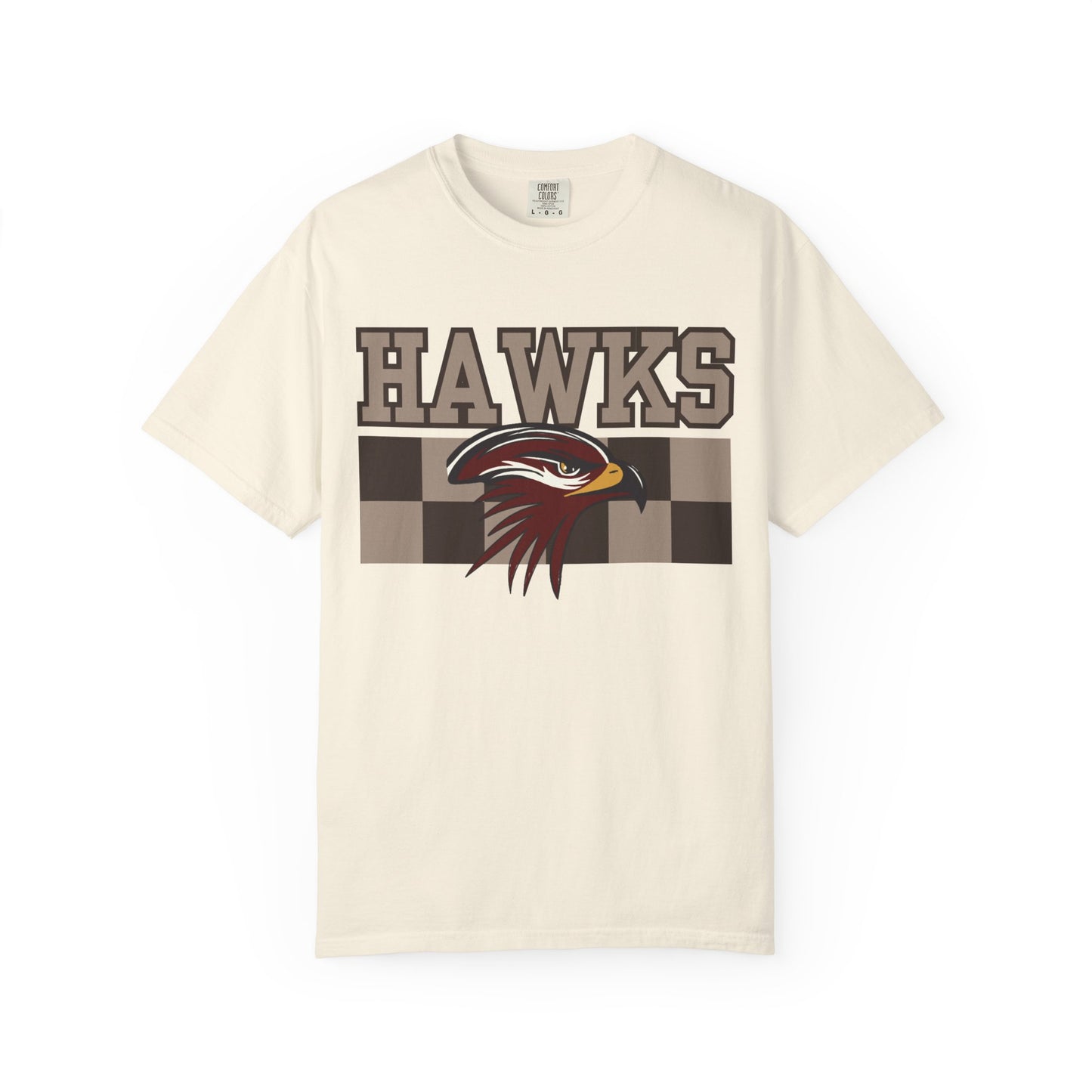 Checkered Chest Hawks Tee - Comfort Colors