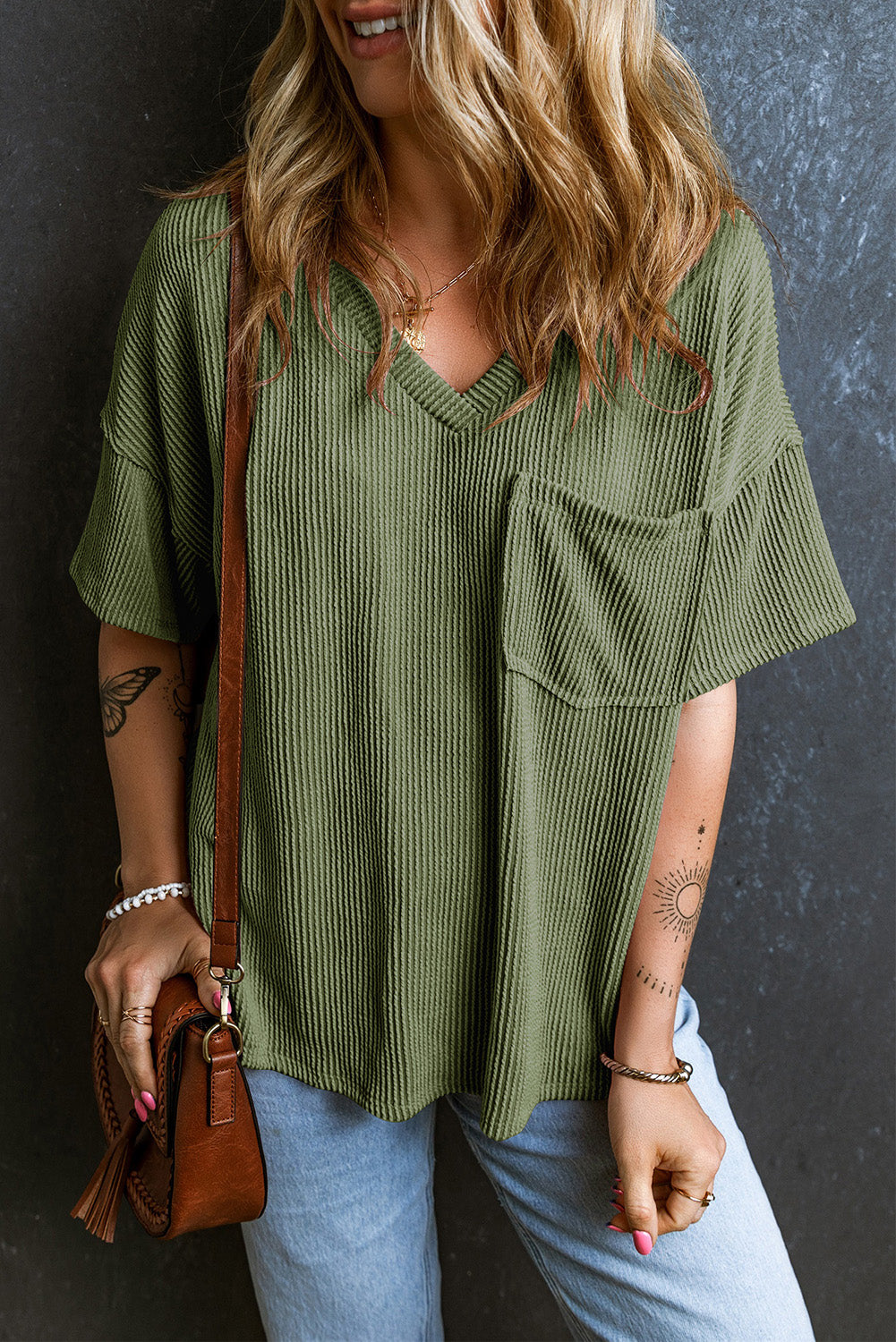 Textured V-Neck T-Shirt