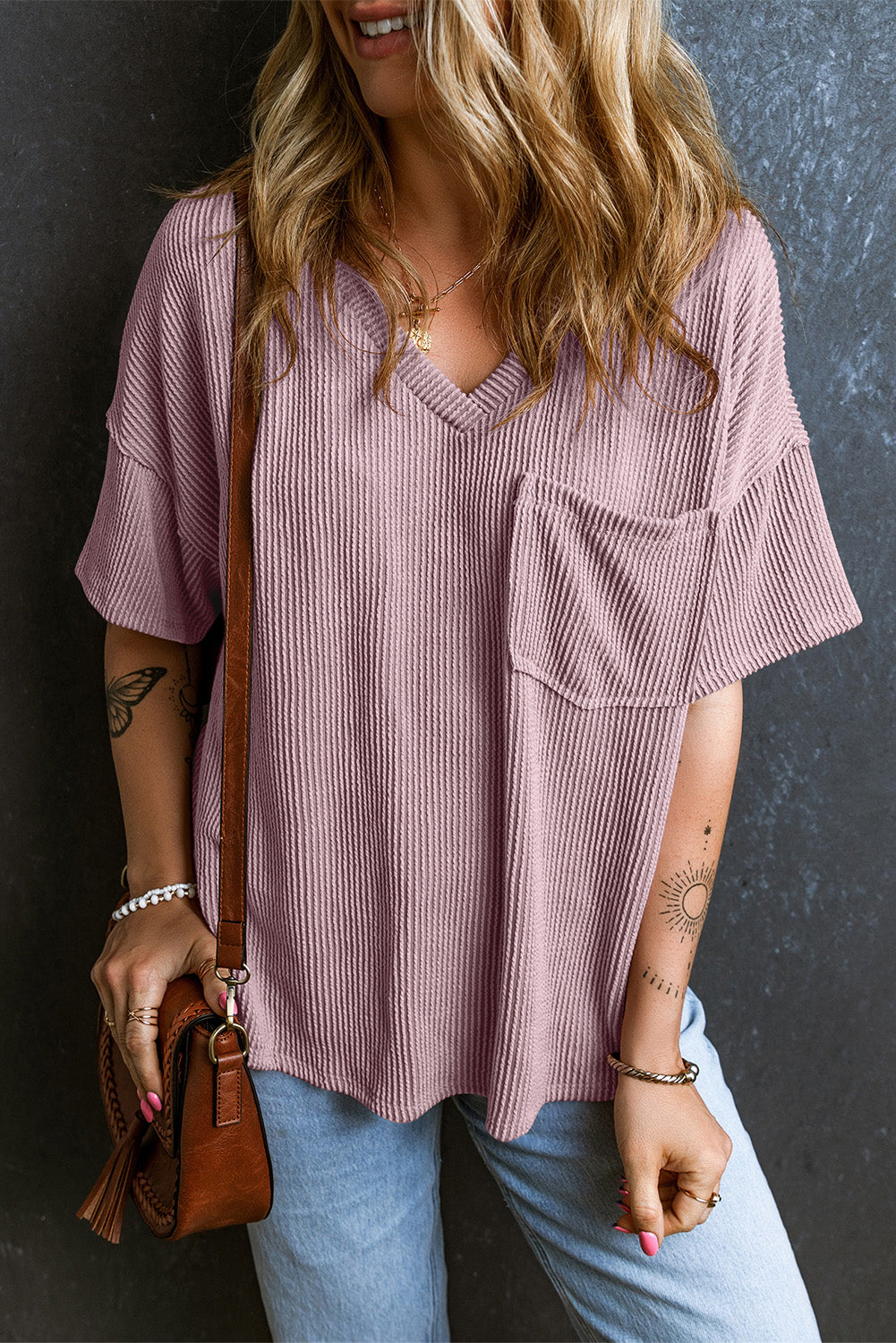 Textured V-Neck T-Shirt