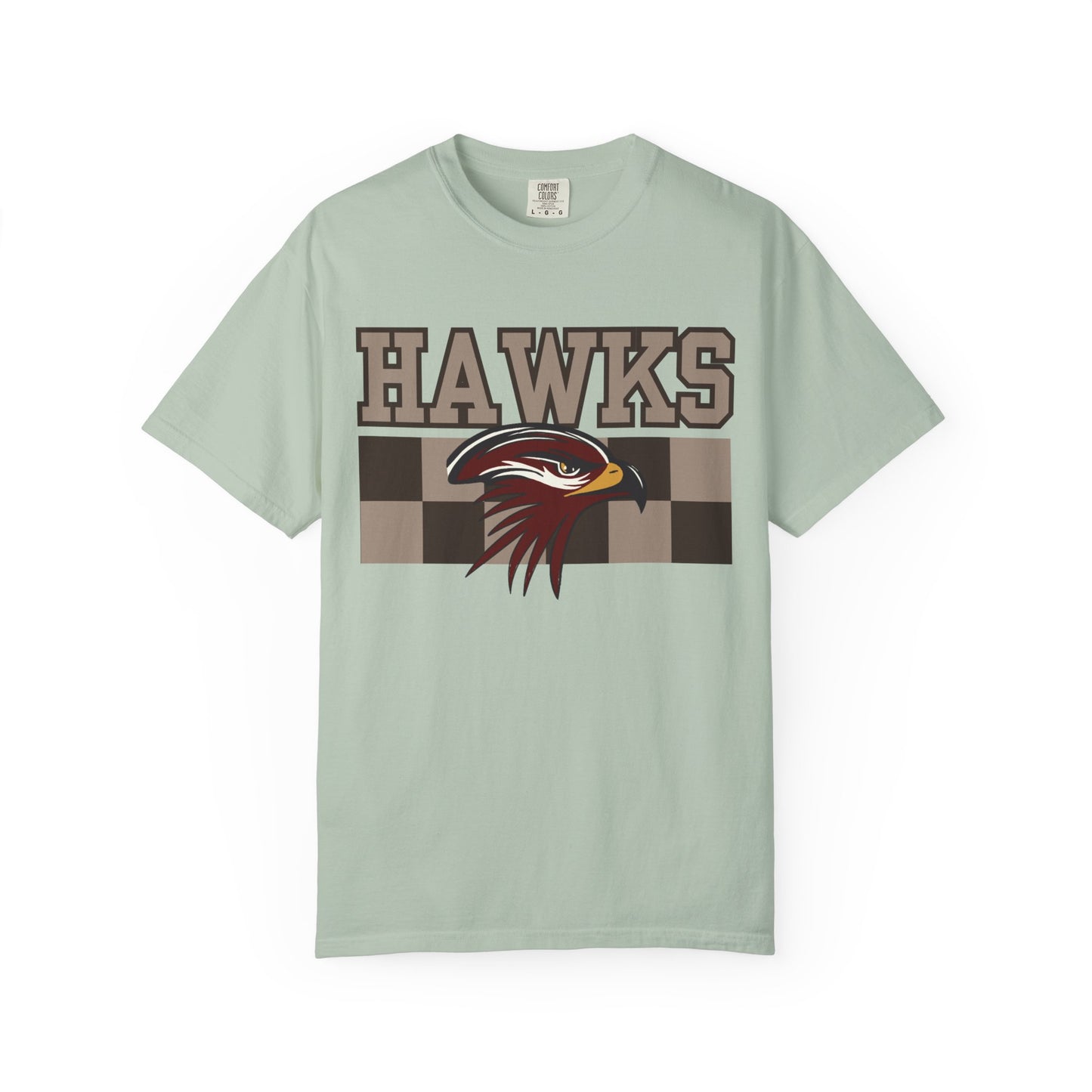 Checkered Chest Hawks Tee - Comfort Colors