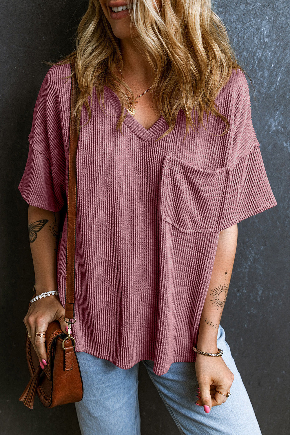 Textured V-Neck T-Shirt