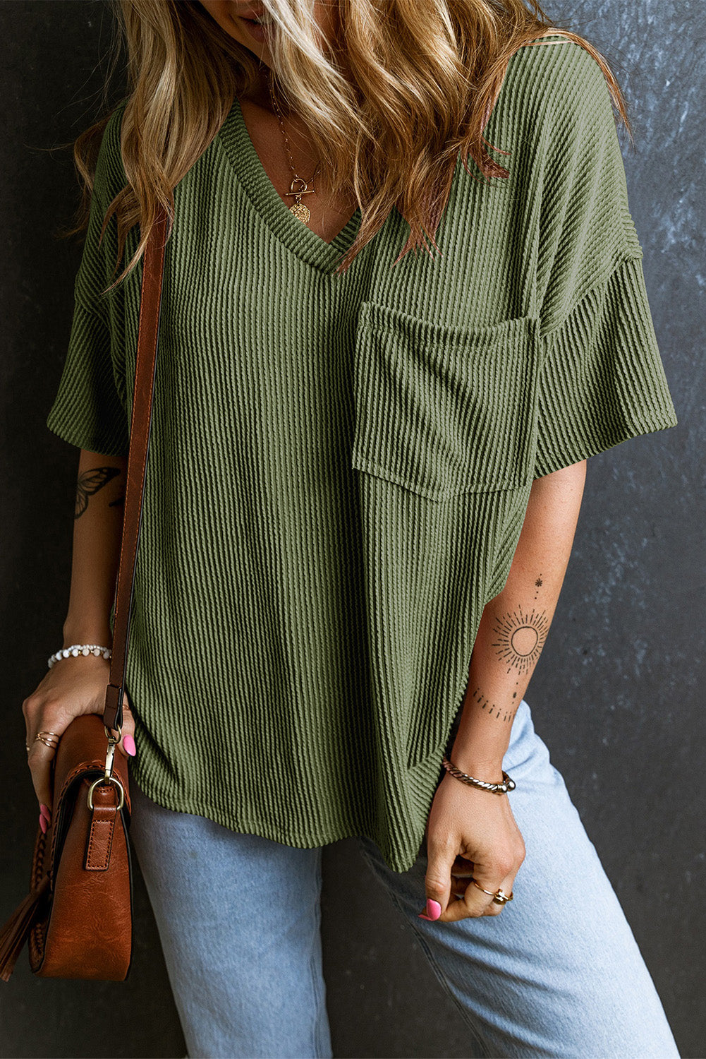 Textured V-Neck T-Shirt