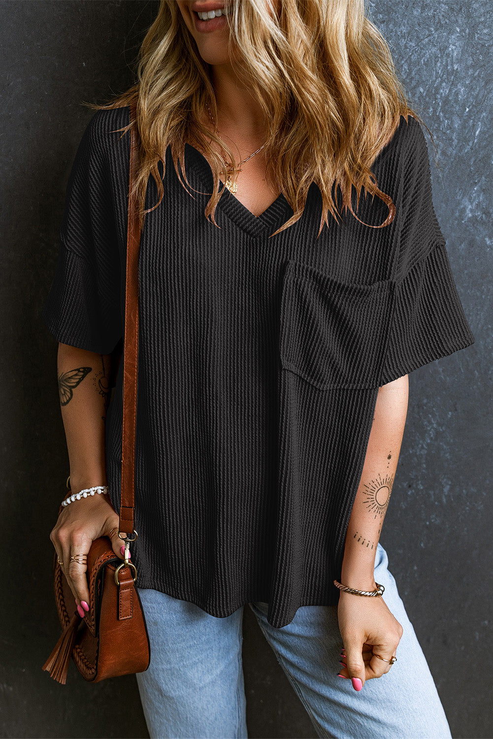 Textured V-Neck T-Shirt