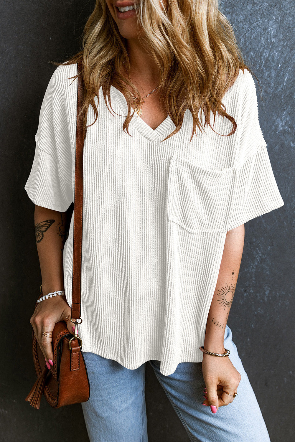 Textured V-Neck T-Shirt