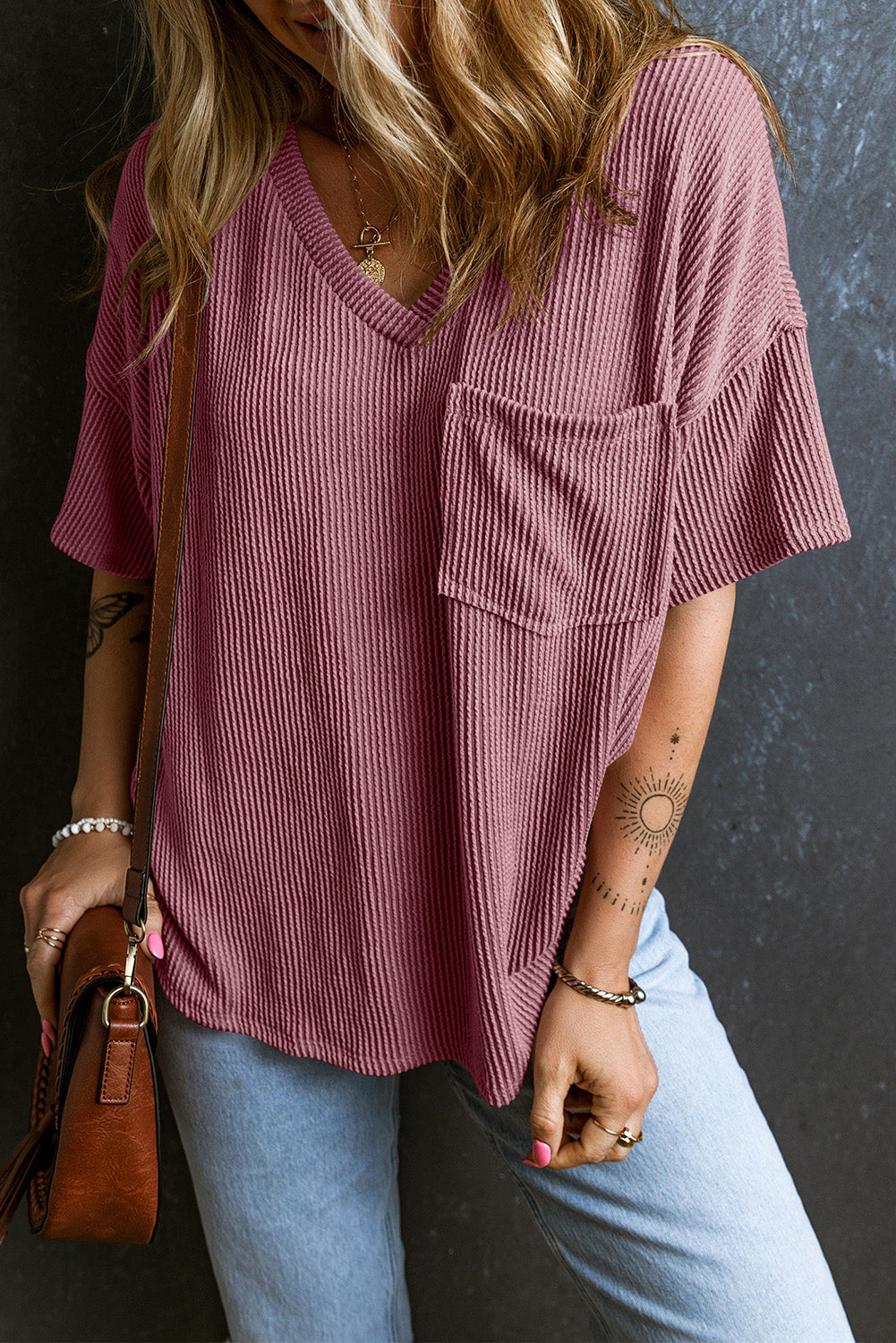 Textured V-Neck T-Shirt