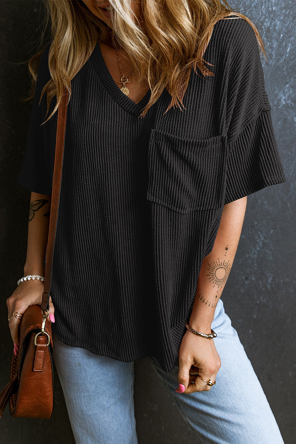 Textured V-Neck T-Shirt