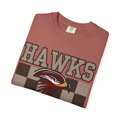 Checkered Chest Hawks Tee - Comfort Colors