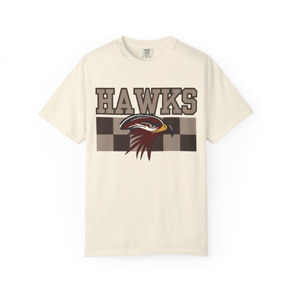 Checkered Chest Hawks Tee - Comfort Colors