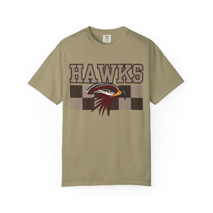 Checkered Chest Hawks Tee - Comfort Colors