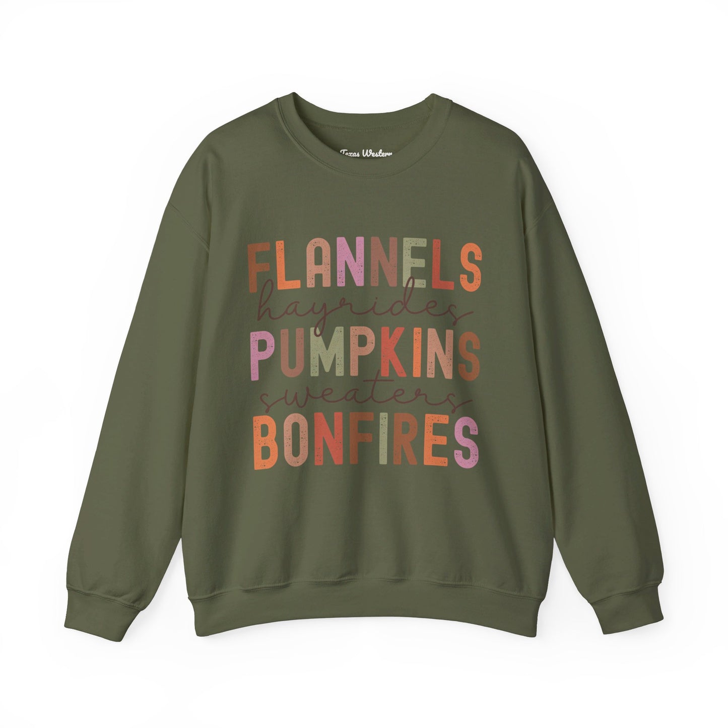 Flannels Pumpkins Bonfires Crewneck - Gildan