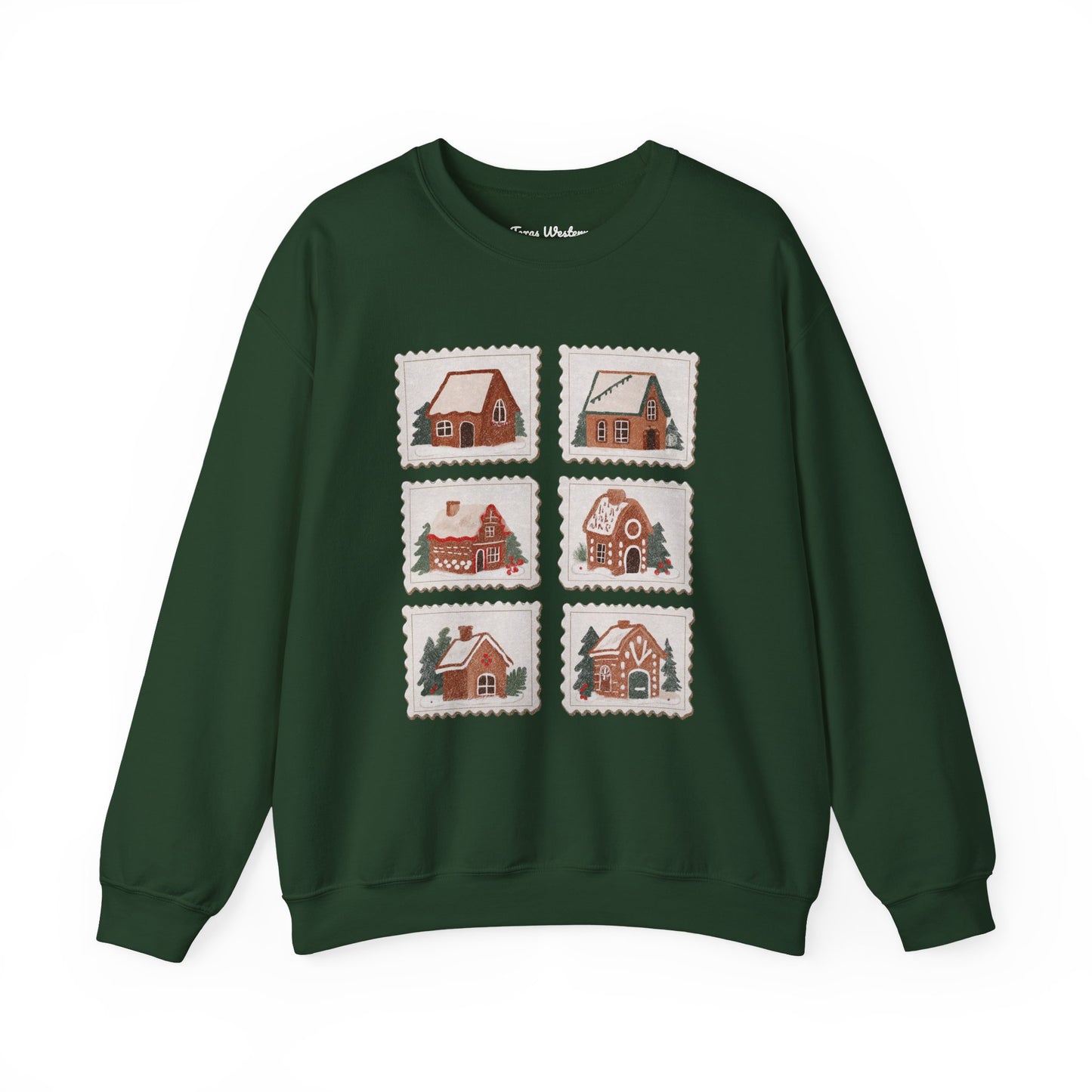 Vintage Gingerbread House Stamps Crewneck - Gildan
