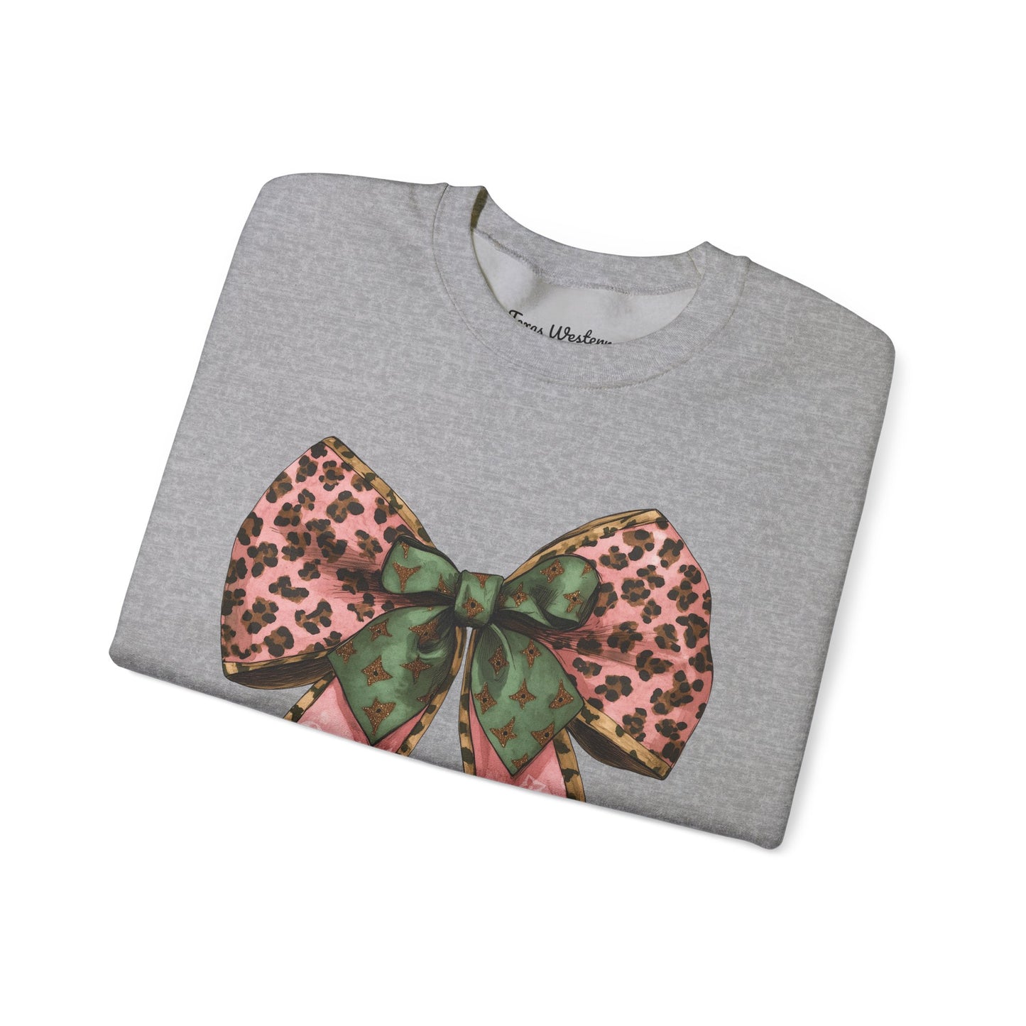 Cheetah Christmas Bow Crewneck - Gildan
