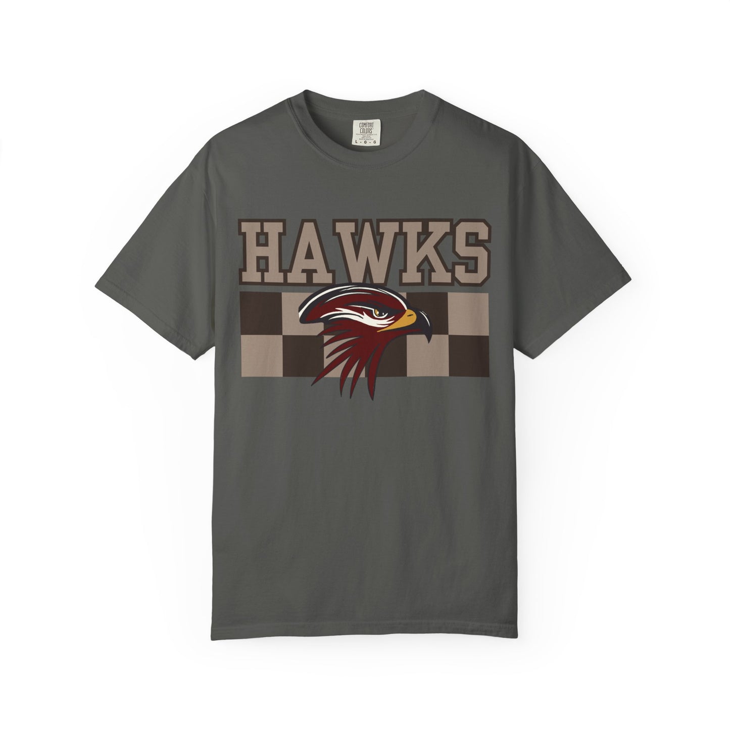 Checkered Chest Hawks Tee - Comfort Colors
