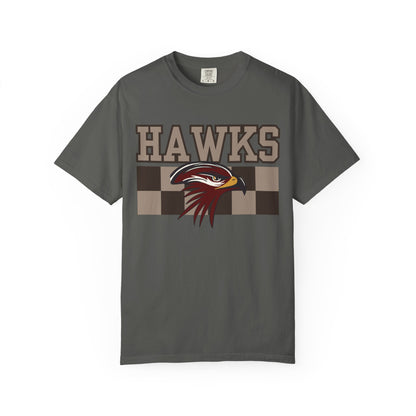 Checkered Chest Hawks Tee - Comfort Colors