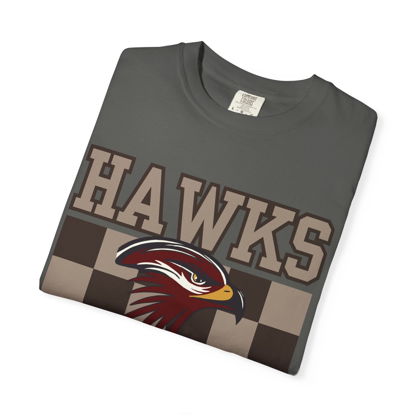Checkered Chest Hawks Tee - Comfort Colors