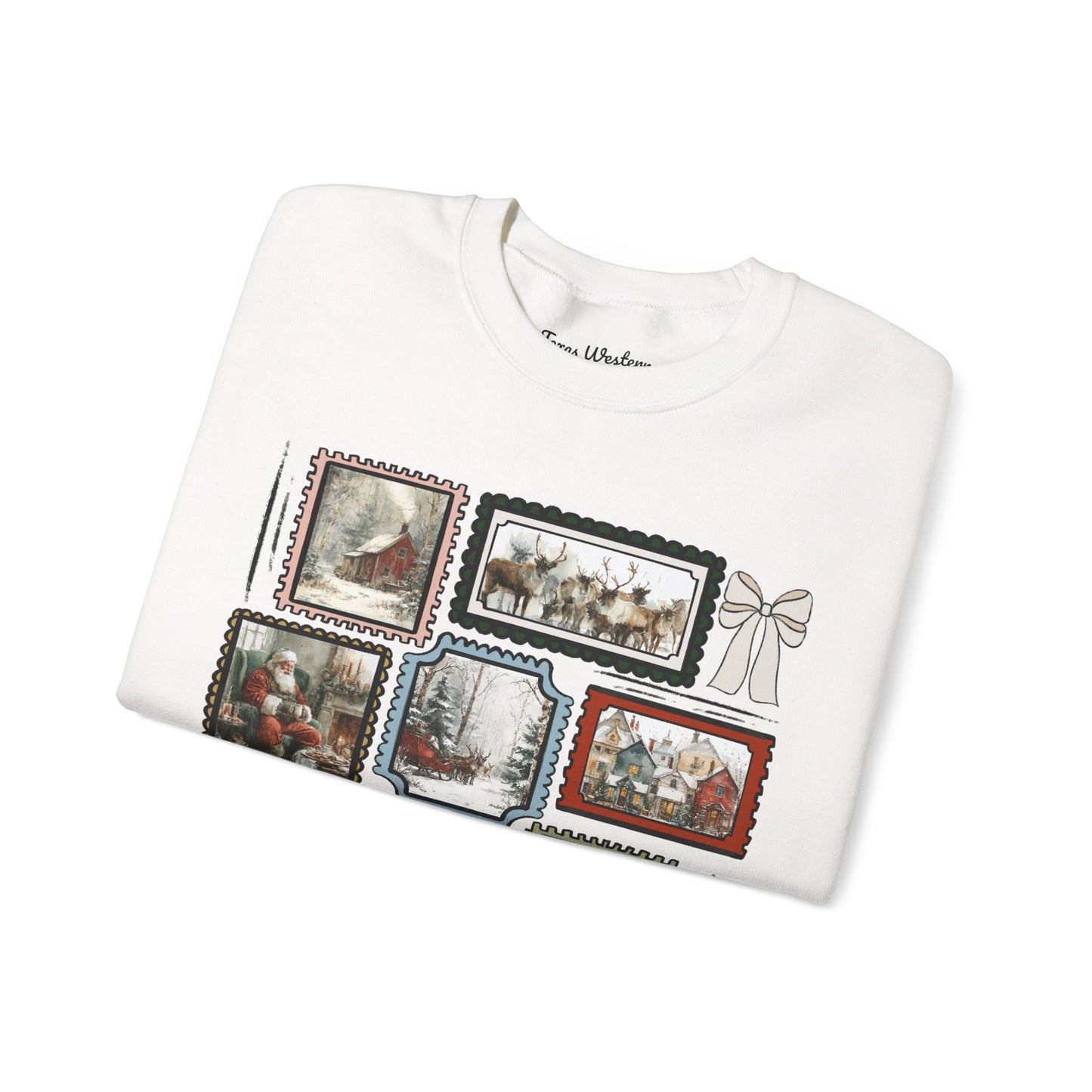 Vintage Christmas Stamps Vivid Crewneck - Gildan