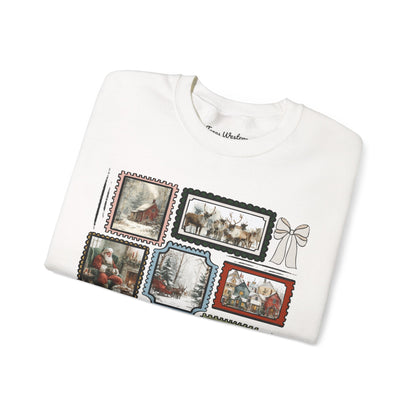 Vintage Christmas Stamps Vivid Crewneck - Gildan