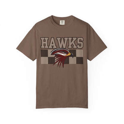 Checkered Chest Hawks Tee - Comfort Colors