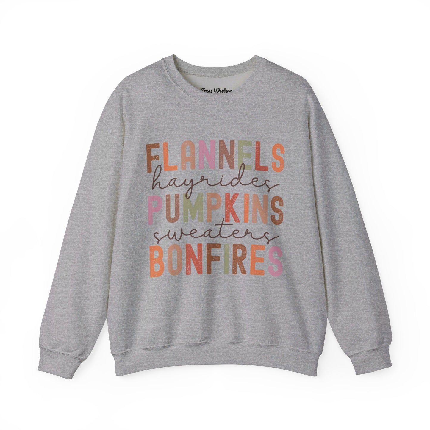 Flannels Pumpkins Bonfires Crewneck - Gildan