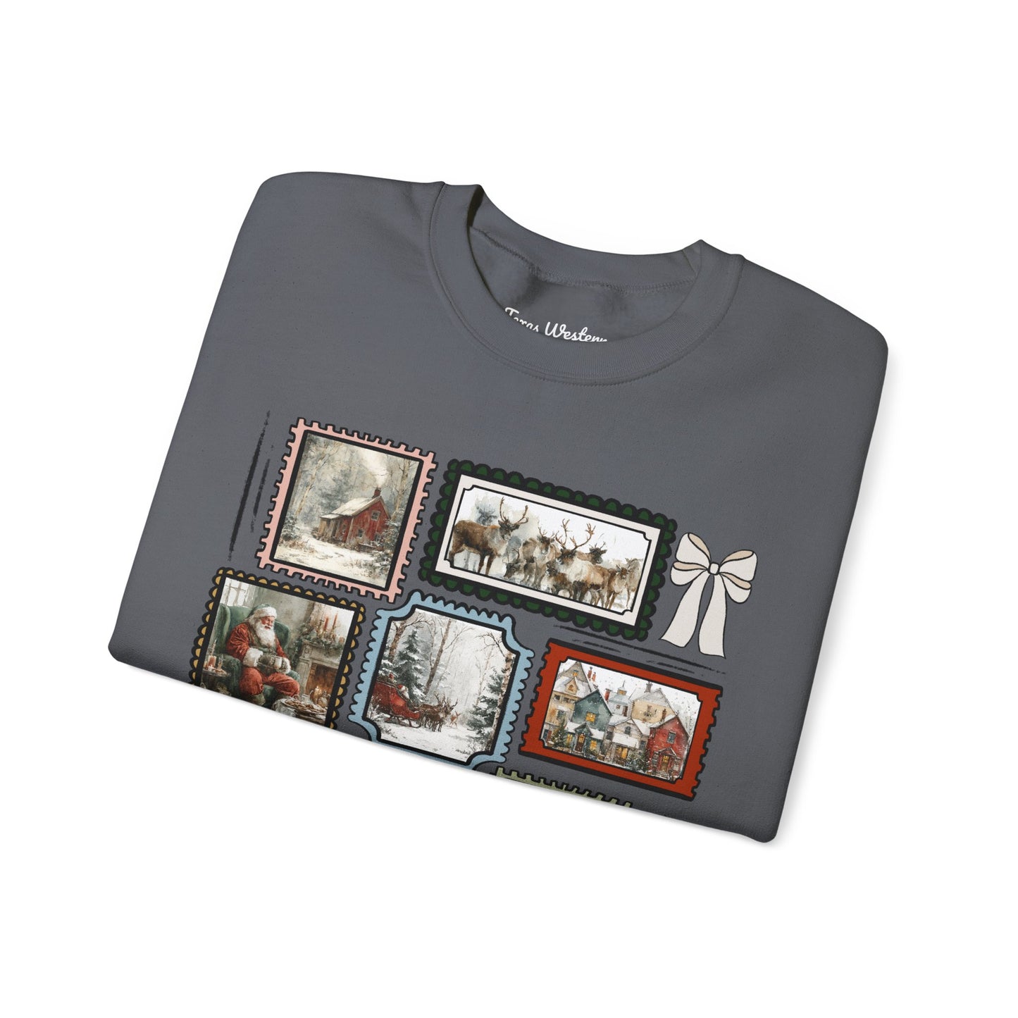 Vintage Christmas Stamps Vivid Crewneck - Gildan