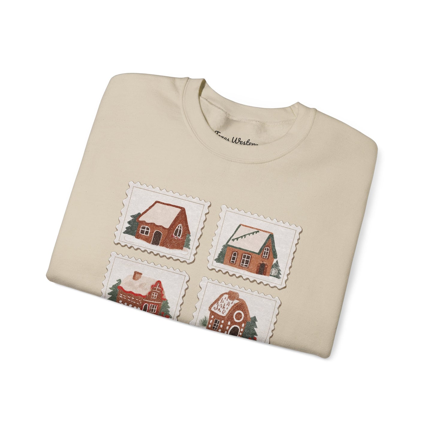 Vintage Gingerbread House Stamps Crewneck - Gildan