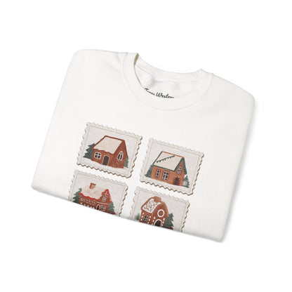 Vintage Gingerbread House Stamps Crewneck - Gildan