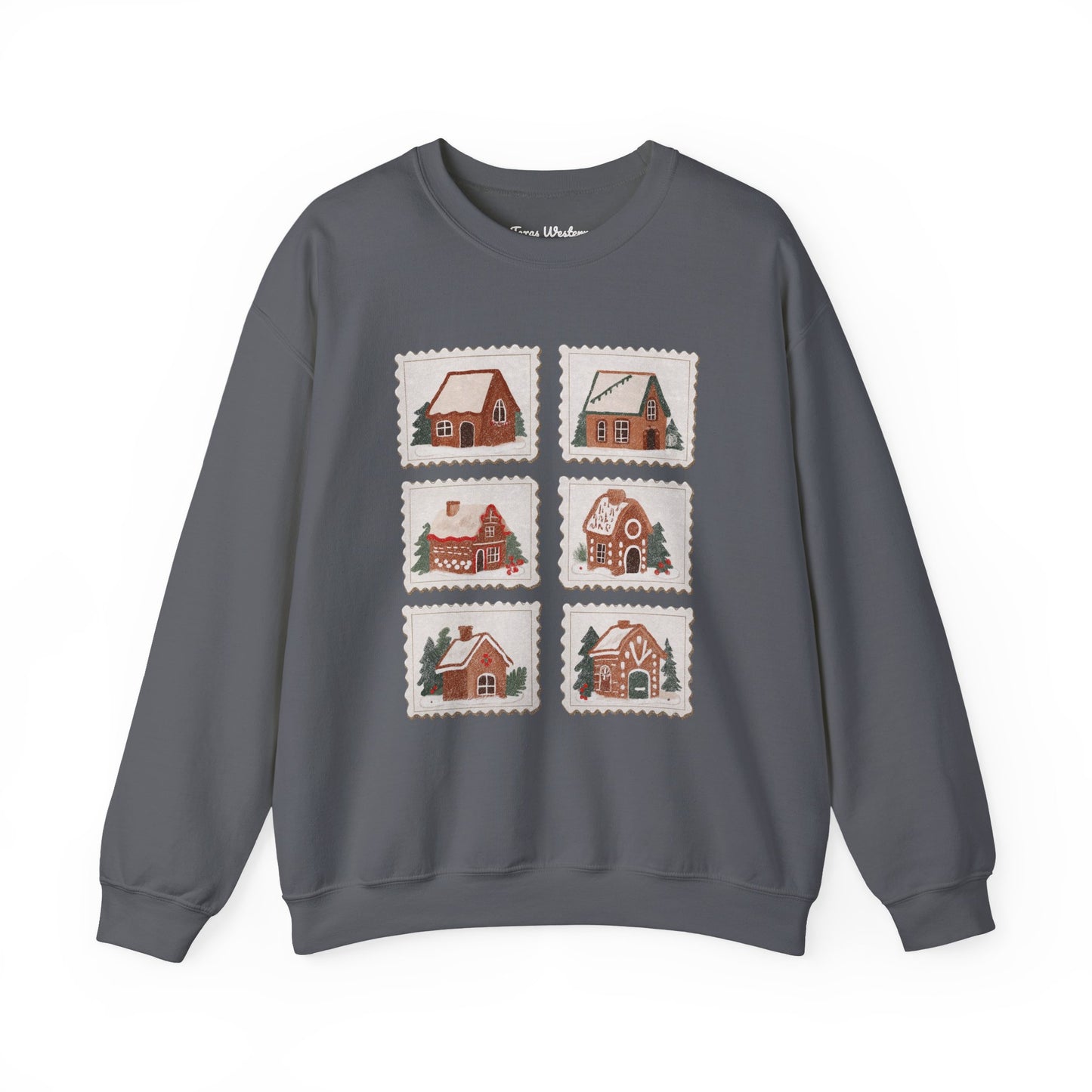 Vintage Gingerbread House Stamps Crewneck - Gildan