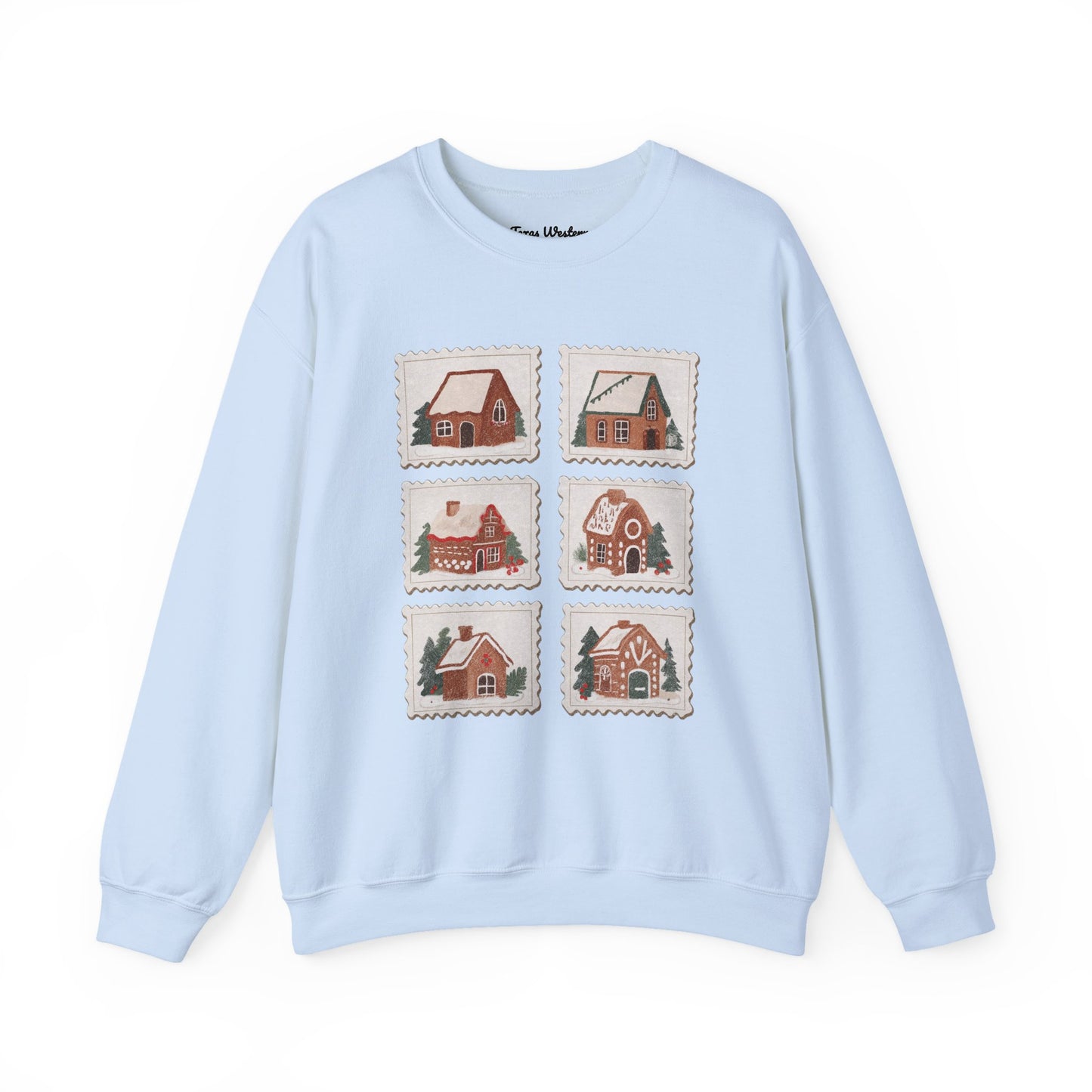Vintage Gingerbread House Stamps Crewneck - Gildan
