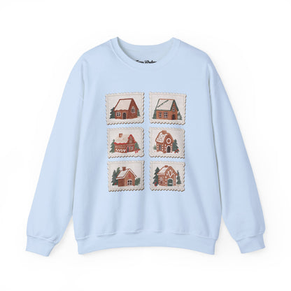 Vintage Gingerbread House Stamps Crewneck - Gildan