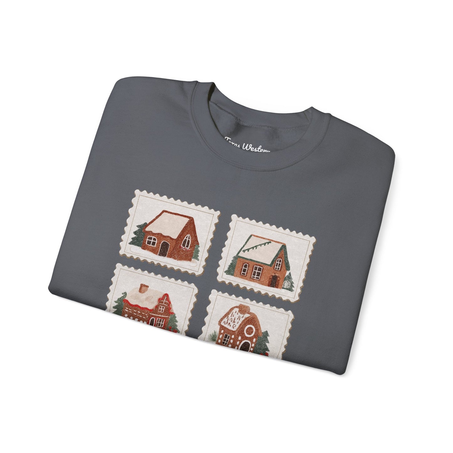 Vintage Gingerbread House Stamps Crewneck - Gildan