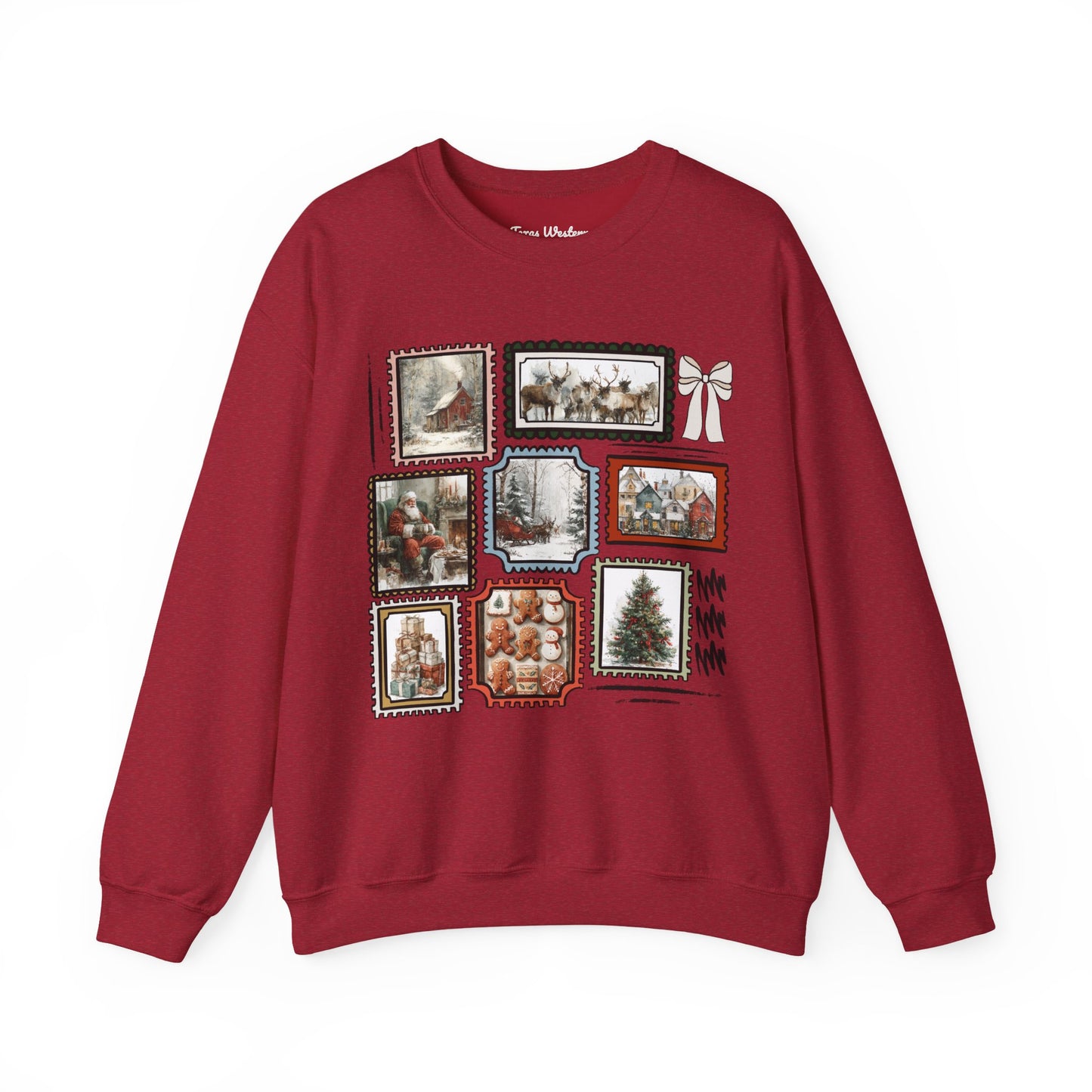 Vintage Christmas Stamps Vivid Crewneck - Gildan