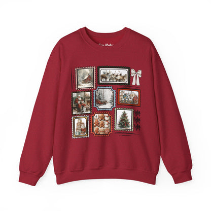 Vintage Christmas Stamps Vivid Crewneck - Gildan