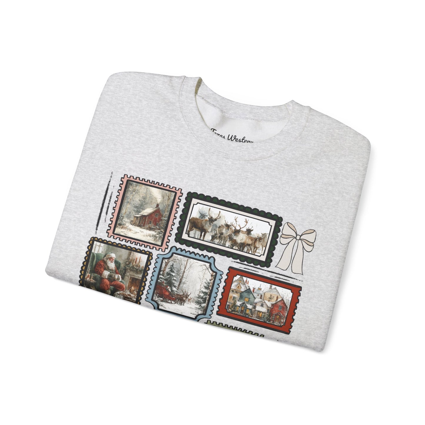 Vintage Christmas Stamps Vivid Crewneck - Gildan