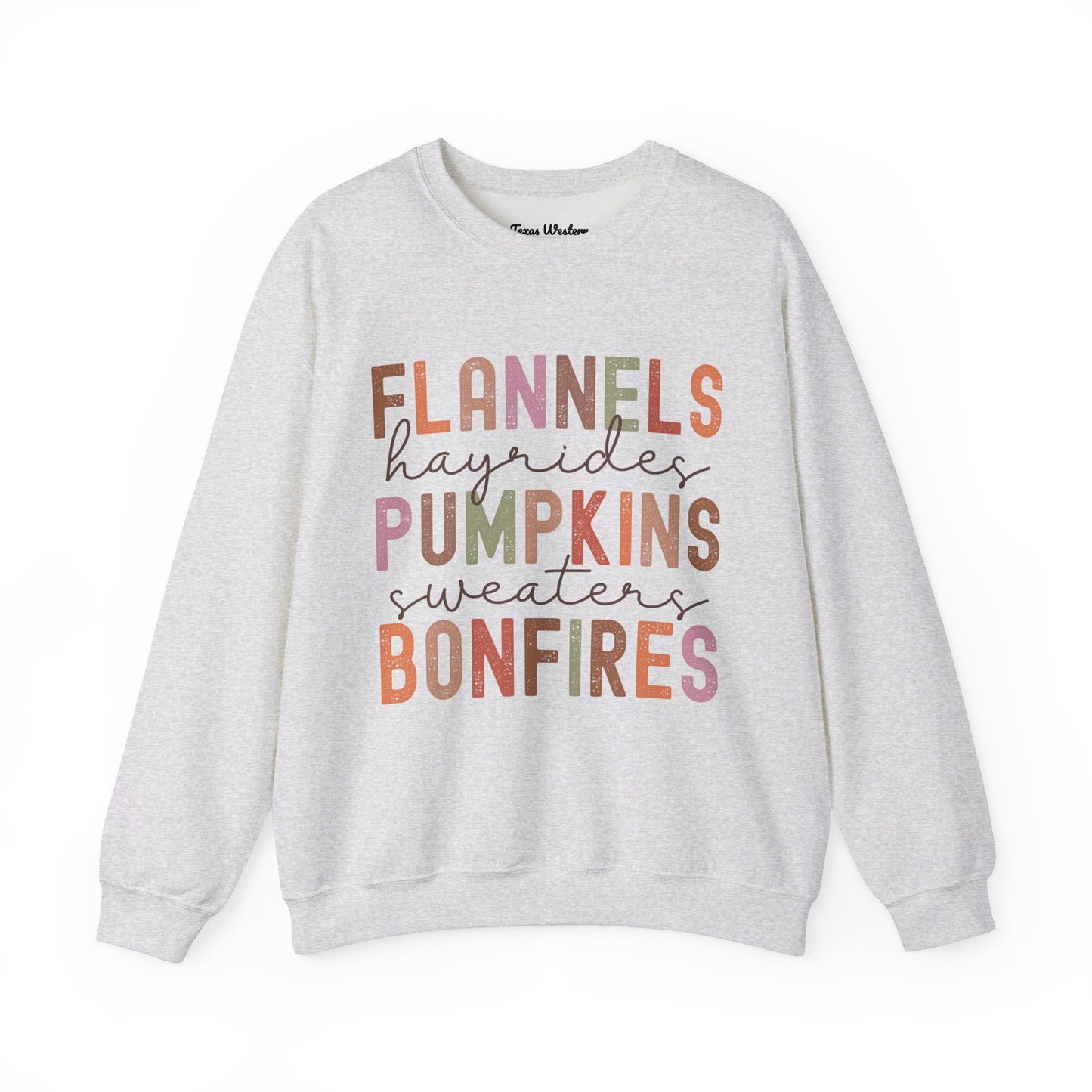 Flannels Pumpkins Bonfires Crewneck - Gildan