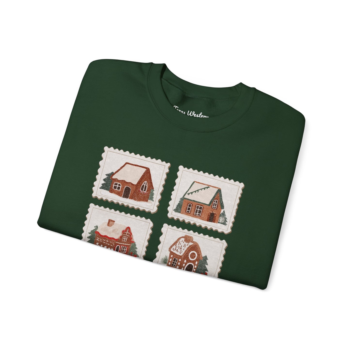 Vintage Gingerbread House Stamps Crewneck - Gildan
