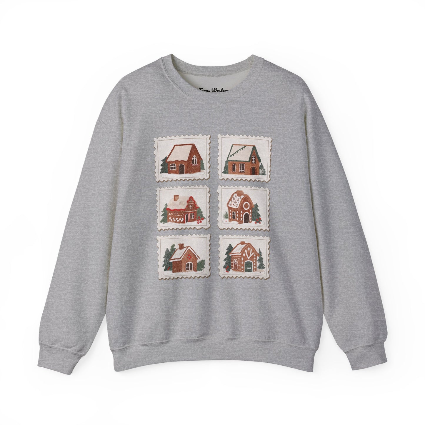 Vintage Gingerbread House Stamps Crewneck - Gildan