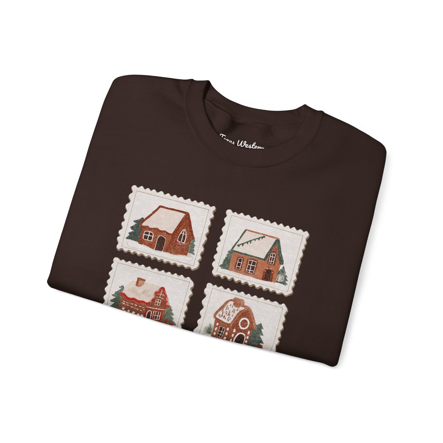 Vintage Gingerbread House Stamps Crewneck - Gildan