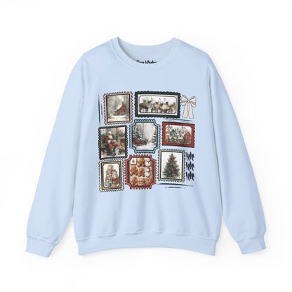 Vintage Christmas Stamps Vivid Crewneck - Gildan