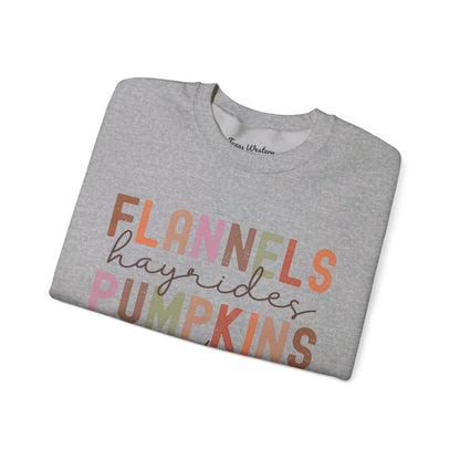 Flannels Pumpkins Bonfires Crewneck - Gildan