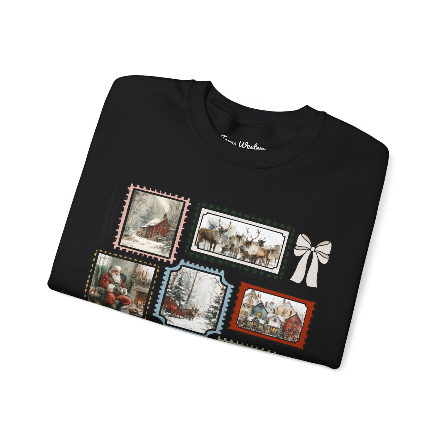 Vintage Christmas Stamps Vivid Crewneck - Gildan