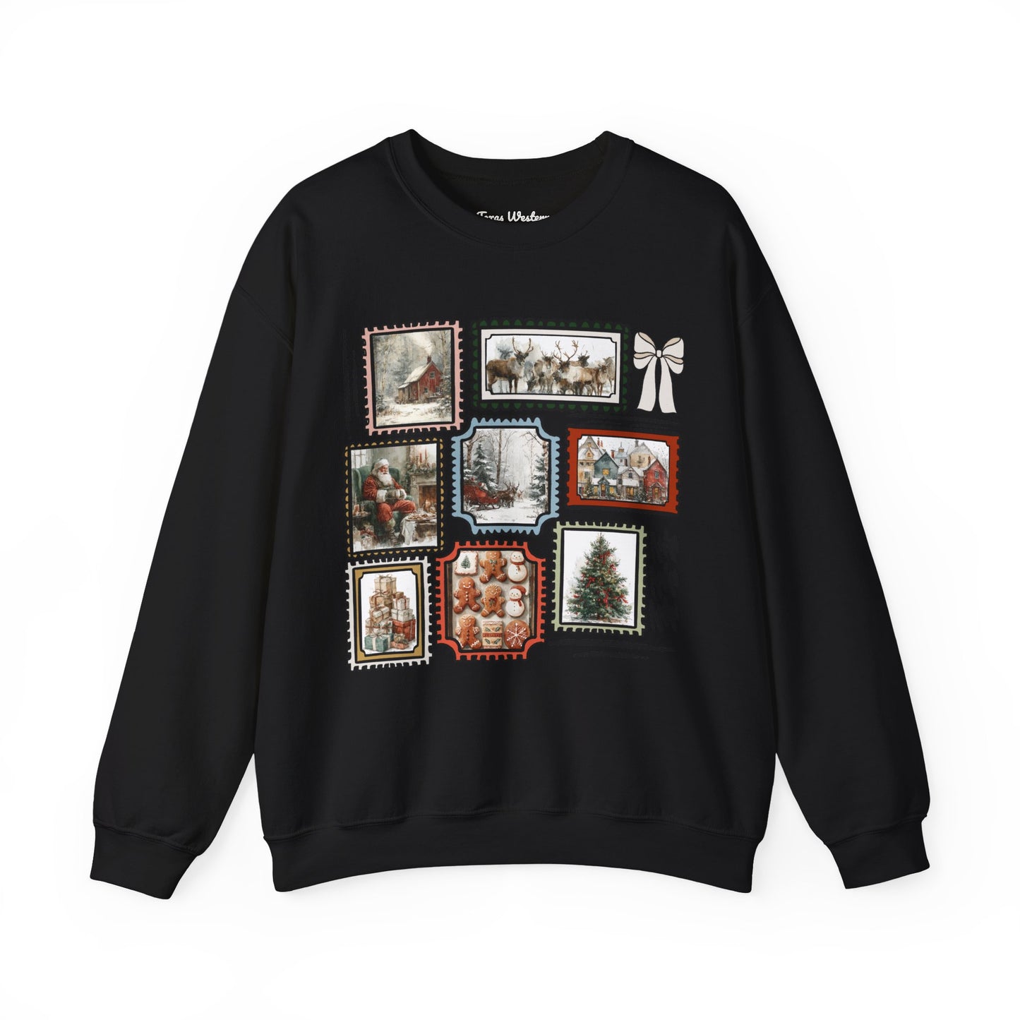 Vintage Christmas Stamps Vivid Crewneck - Gildan