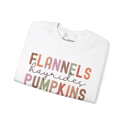 Flannels Pumpkins Bonfires Crewneck - Gildan