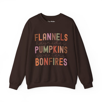 Flannels Pumpkins Bonfires Crewneck - Gildan