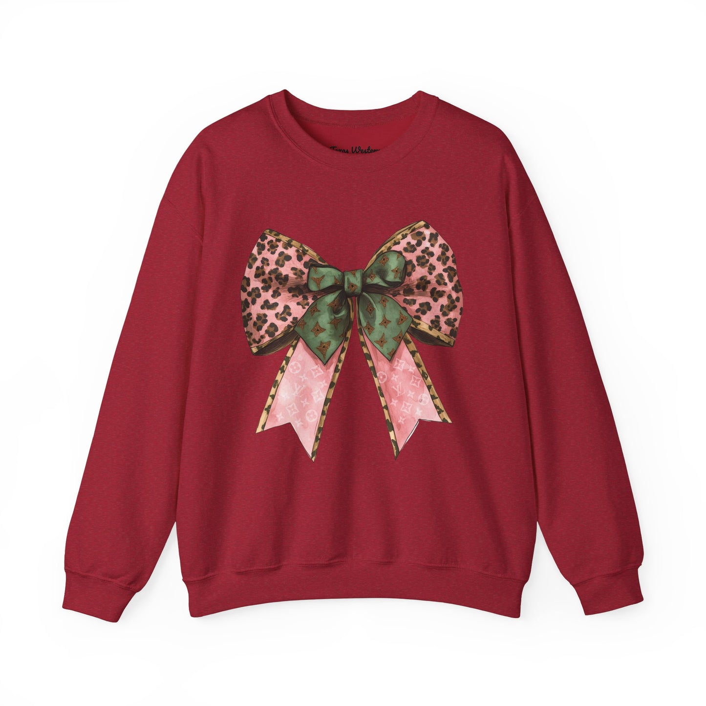Cheetah Christmas Bow Crewneck - Gildan