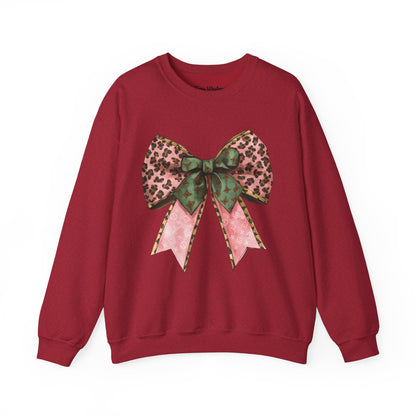 Cheetah Christmas Bow Crewneck - Gildan