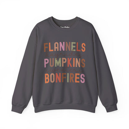 Flannels Pumpkins Bonfires Crewneck - Gildan