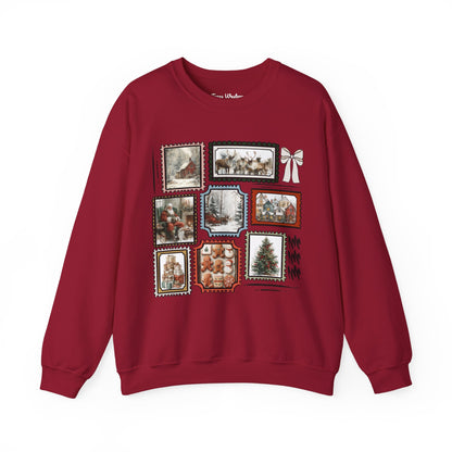 Vintage Christmas Stamps Vivid Crewneck - Gildan
