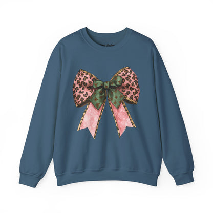Cheetah Christmas Bow Crewneck - Gildan