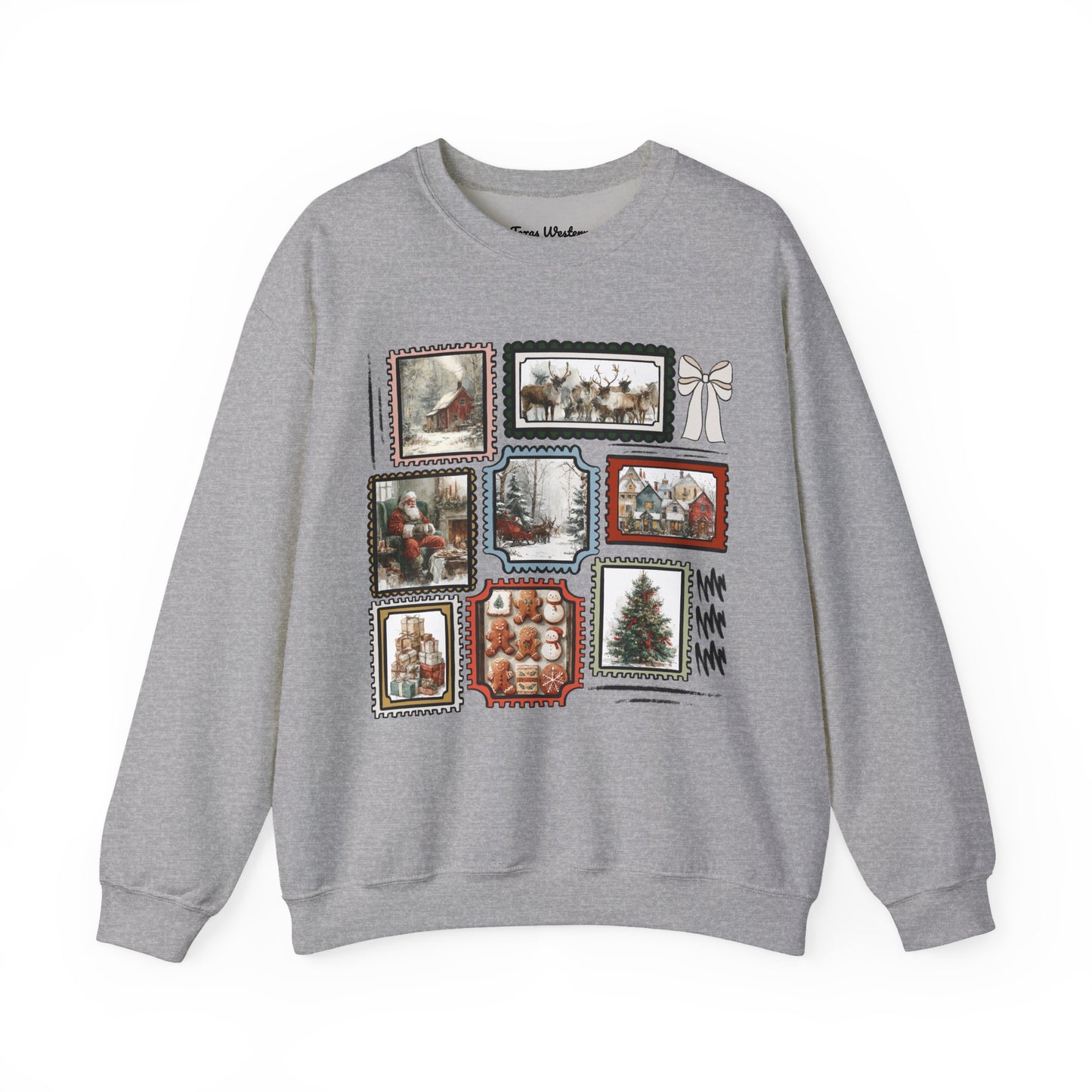 Vintage Christmas Stamps Vivid Crewneck - Gildan