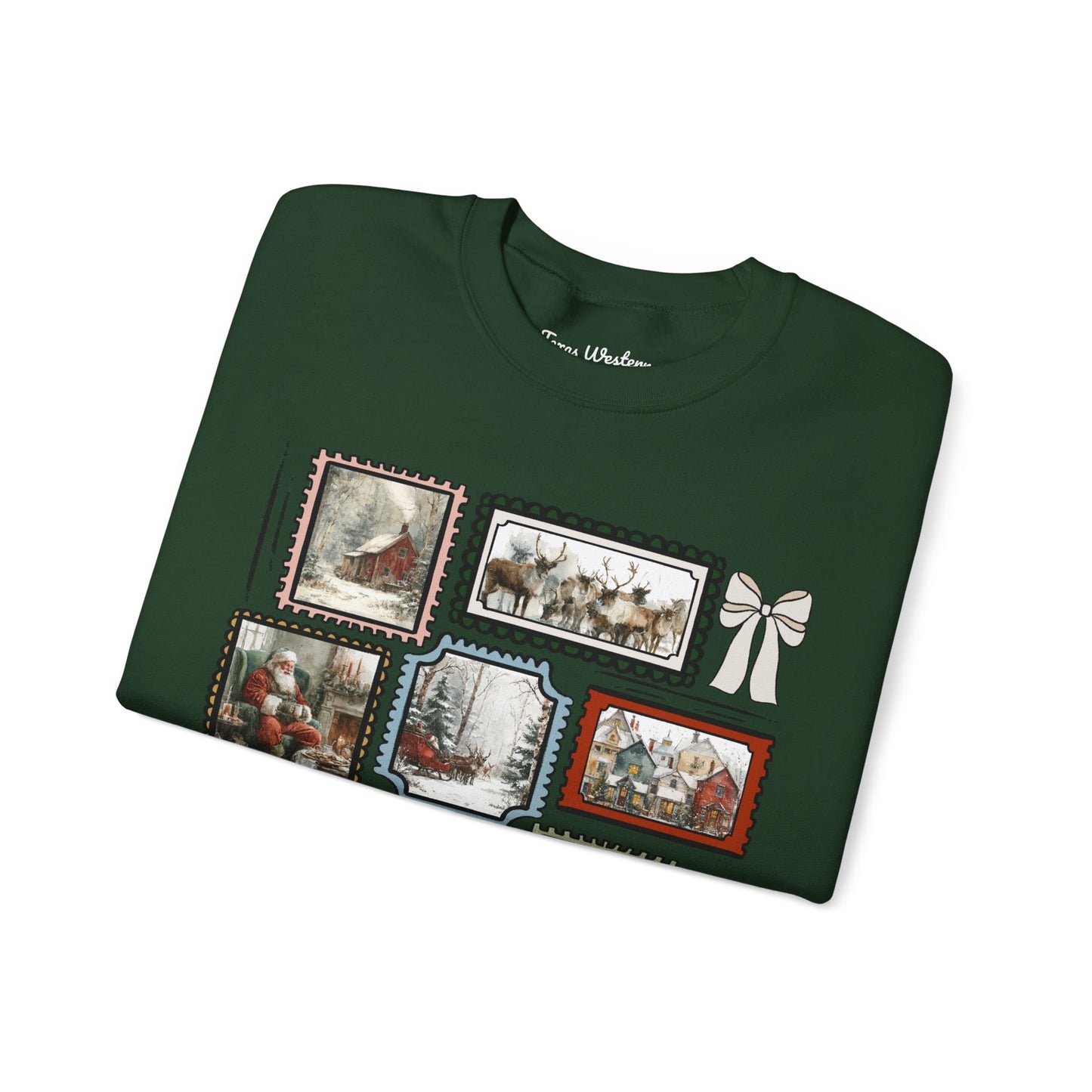 Vintage Christmas Stamps Vivid Crewneck - Gildan